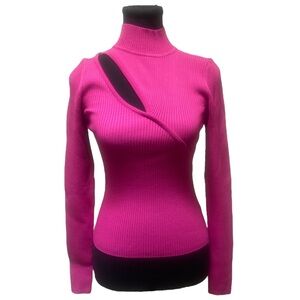 Forever 21 Fuchsia Cut-Out Turtleneck Sweater GUC S